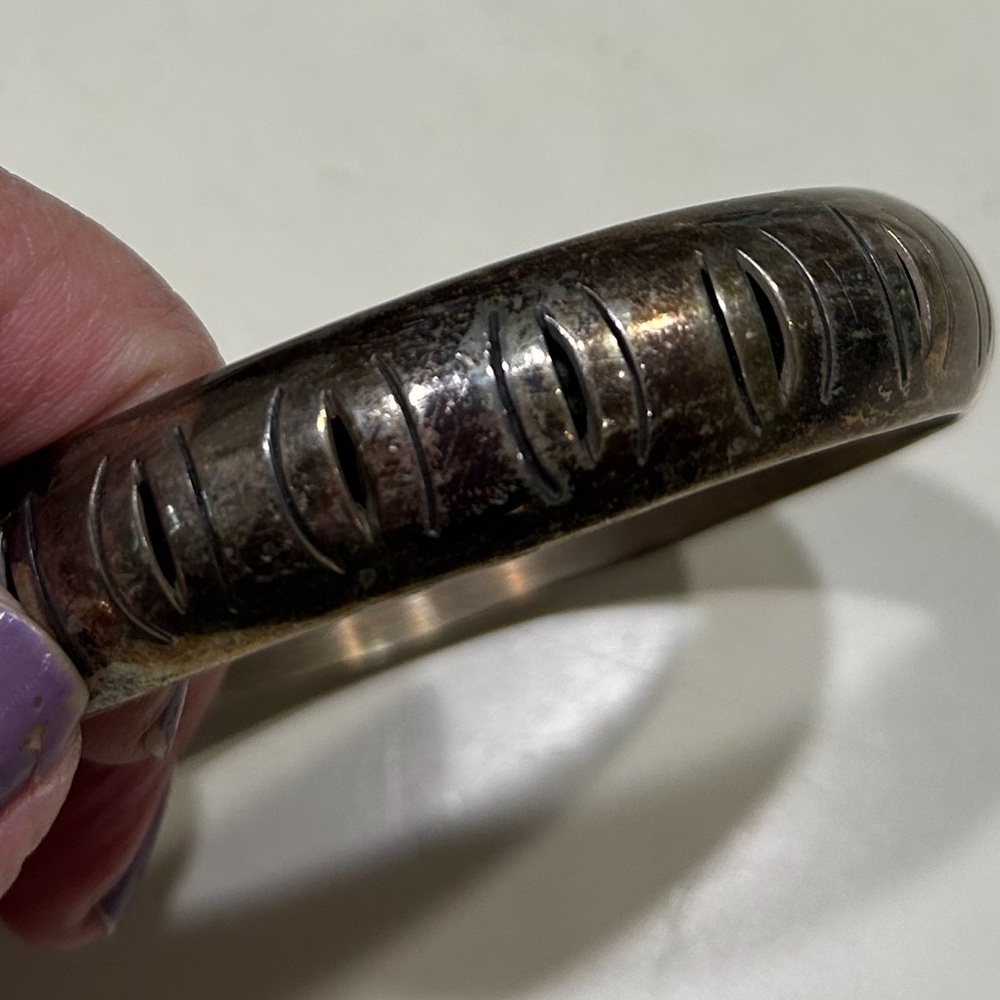 Heavy Solid Sterling Silver Vintage Bangle Bracel… - image 1